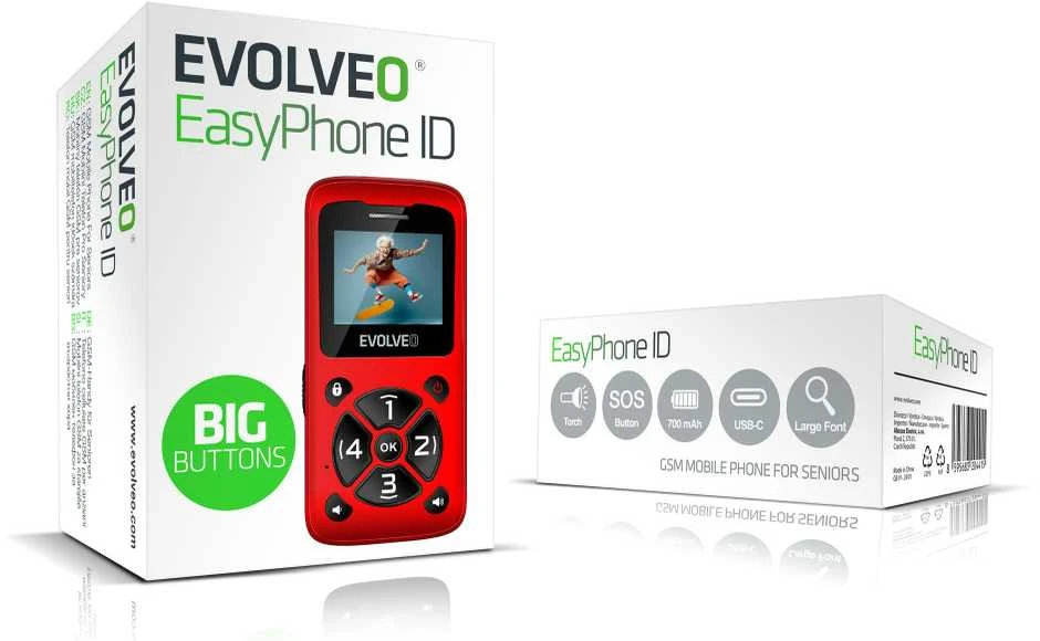EVOLVEO Mobilus telefonas senjorams EasyPhone ID, raudonas