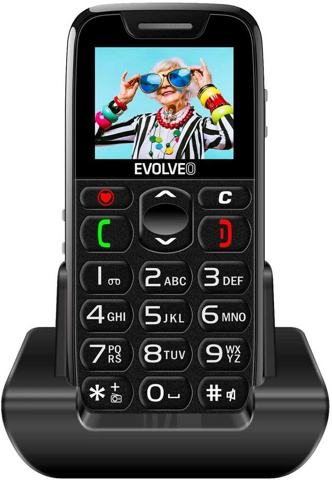 EVOLVEO EasyPhone, mobilusis telefonas senjorams su įkrovimo stovu, juodas