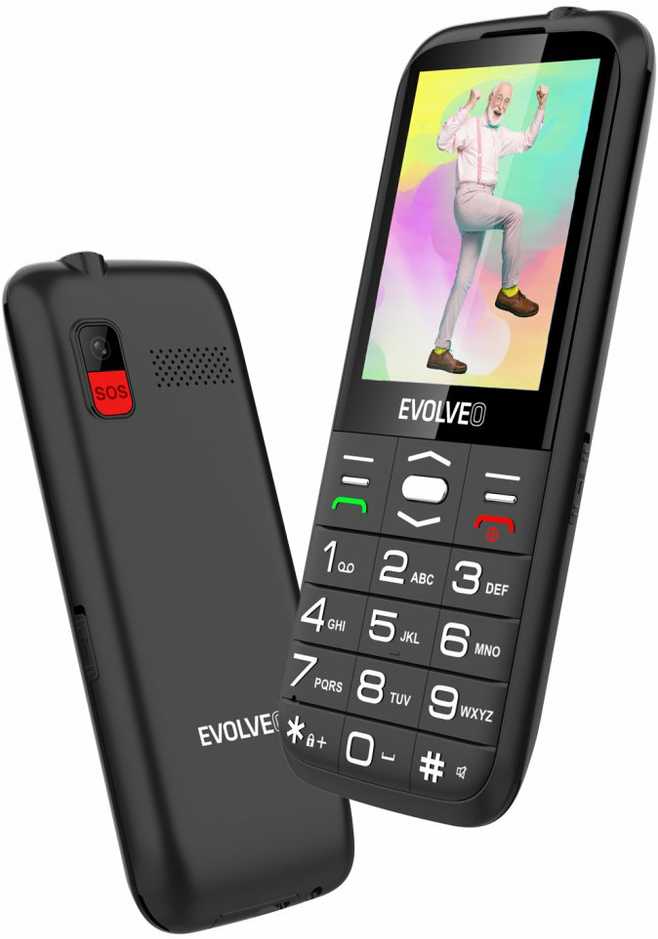 Mobilusis telefonas „Evolveo EasyPhone XO“, senjorams skirtas mobilusis telefonas su įkrovimo stovu, juodas