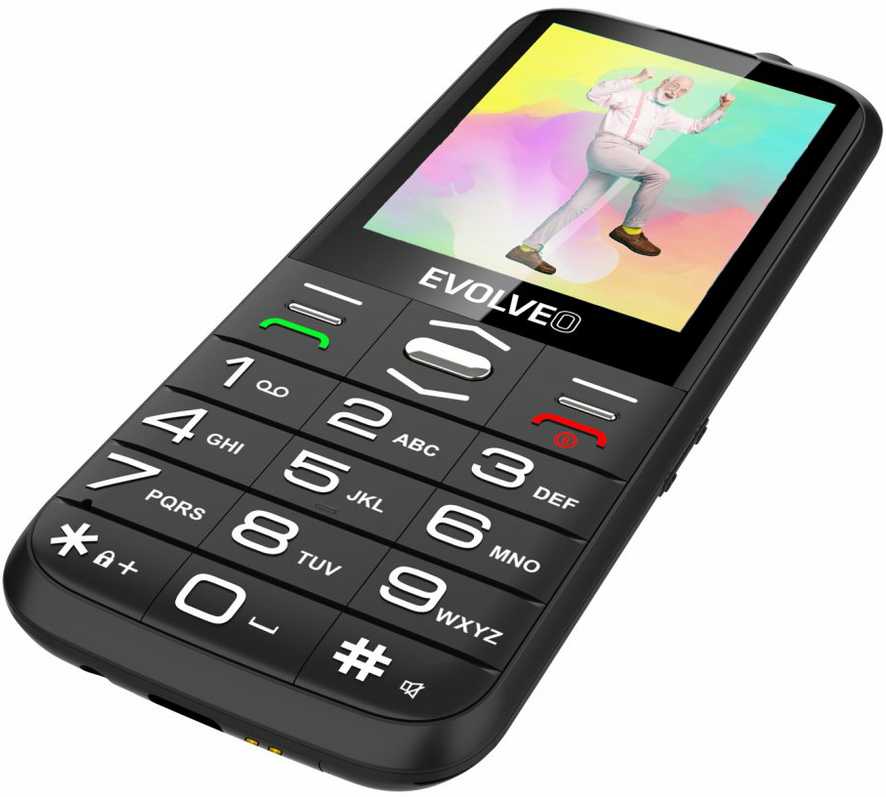 Mobilusis telefonas „Evolveo EasyPhone XO“, senjorams skirtas mobilusis telefonas su įkrovimo stovu, juodas