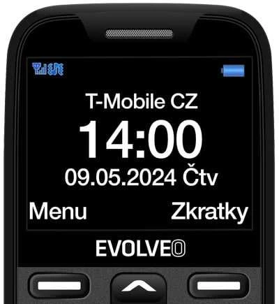 „Evolveo EasyPhone XR“ mobilusis telefonas senjorams su juodu įkrovikliu