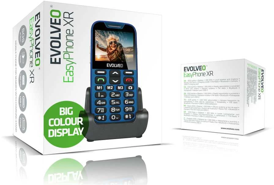 EVOLVEO EasyPhone XR, mobilusis telefonas senjorams su įkrovimo stovu, mėlynas
