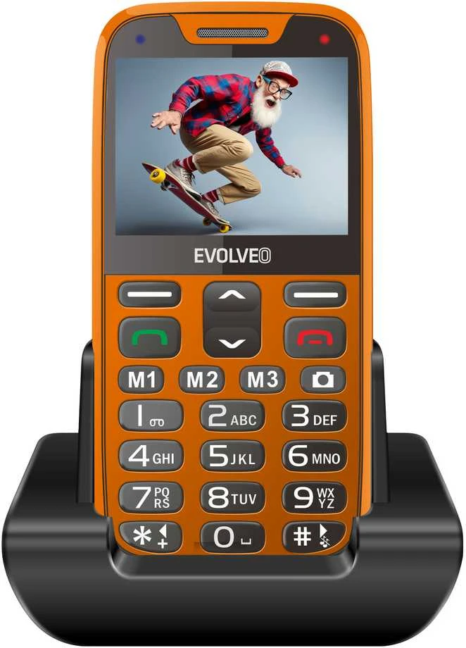 EVOLVEO EasyPhone XR, mobilusis telefonas senjorams su įkrovimo stovu, oranžinis
