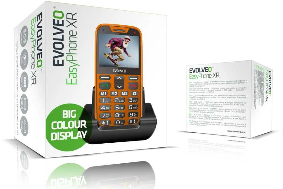 EVOLVEO EasyPhone XR, mobilusis telefonas senjorams su įkrovimo stovu, oranžinis