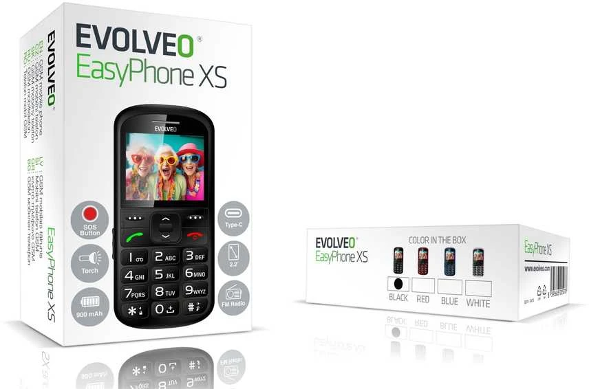EVOLVEO EasyPhone XS, mobilusis telefonas senjorams, juodas