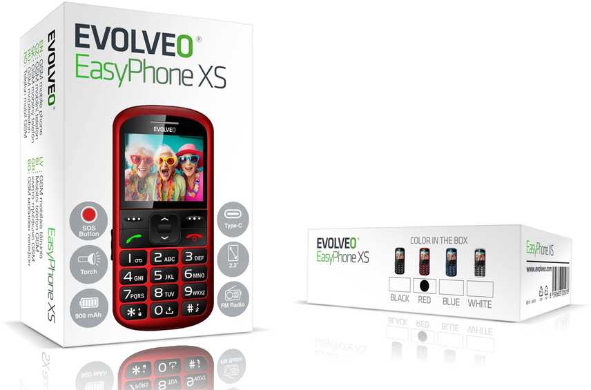 EVOLVEO EasyPhone XS, mobilusis telefonas senjorams, raudonas