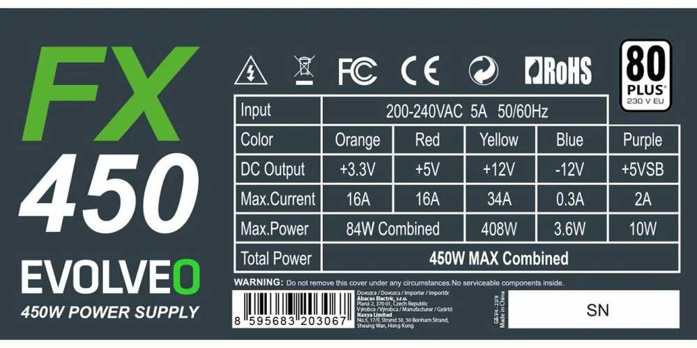 Maitinimo šaltinis Evolveo FX 450W (CZEFX450)