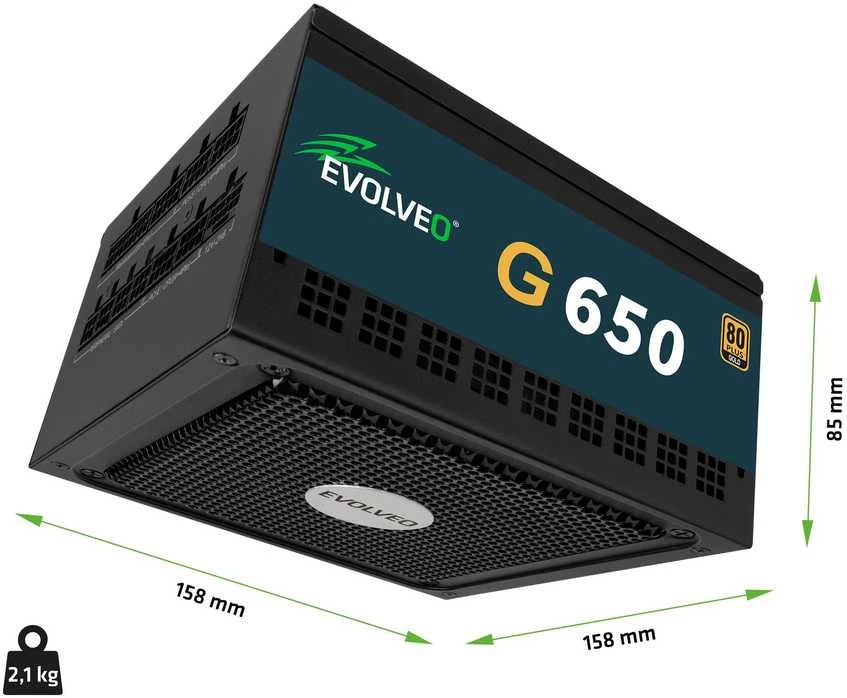 EVOLVEO G650 maitinimo šaltinis 650 W, 80+ GOLD, ATX 3.1, aPFC, 140 mm ventiliatorius
