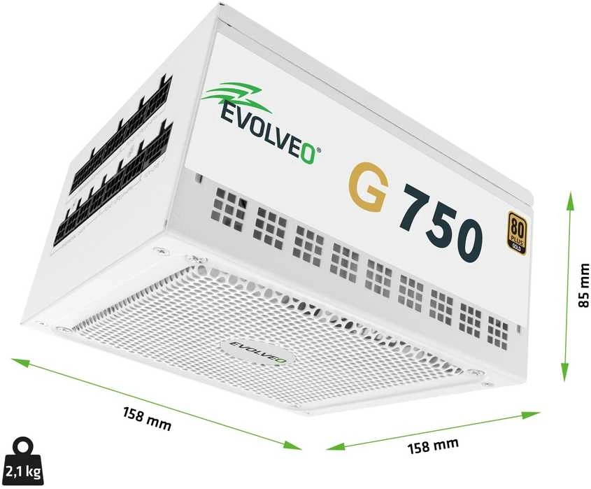 Maitinimo šaltinis Evolveo G750 750W 80 GOLD ATX 3.1 w pełni modularny Baltas (G750-WH)