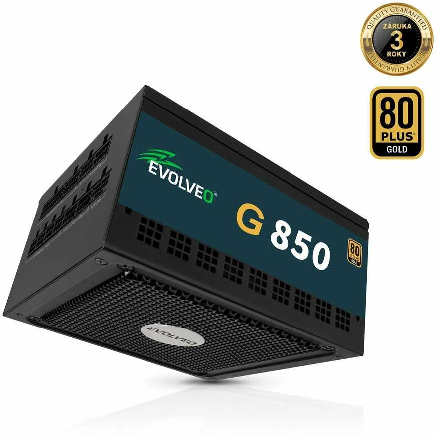 Montech EVOLVEO G850, 850 W maitinimo šaltinis, 80+ GOLD, ATX 3.1, aPFC, 140 mm ventiliatorius, pilnai modulinis, 3 metų garantija, juodas
