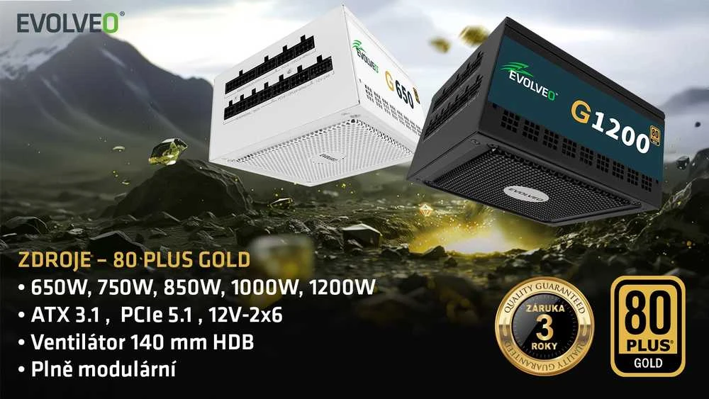 Maitinimo šaltinis Evolveo G850 850W 80 GOLD ATX 3.1 (G850-WH)