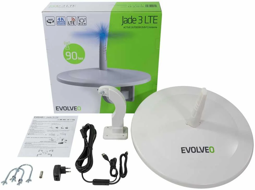 EVOLVEO Jade 3, aktyvi lauko antena FM/DAB+/DVB-T2, LTE, 4G, 5G filtras