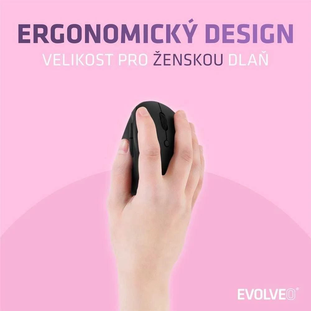 Pelė Evolveo LadyErgo, cicha wertykalna ergonomiczna pelė, 2.4GHz, juoda