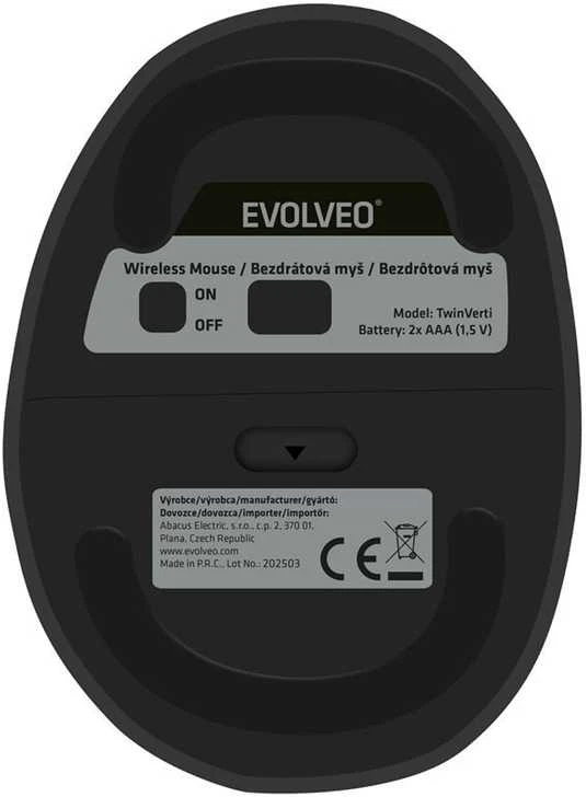 Pelė Evolveo LadyErgo, cicha wertykalna ergonomiczna pelė, 2.4GHz, juoda