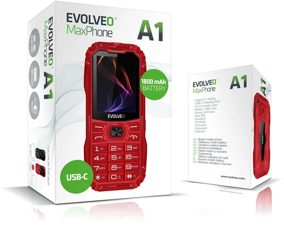 EVOLVEO MaxPhone A1, tlačítkový Dual SIM telefon, červený