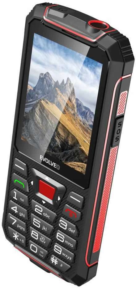 Mobilusis telefonas Evolveo StrongPhone W4, atsparus vandeniui, patvarus dviejų SIM kortelių telefonas, juodas-raudonas
