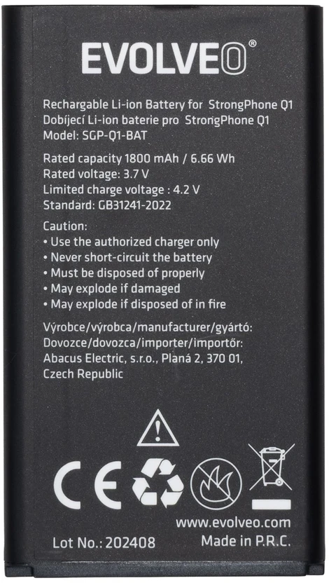 Originali EVOLVEO baterija 1800 mAh, skirta StrongPhone Q1