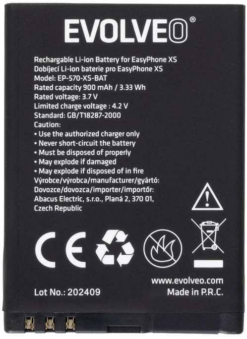 Originali EVOLVEO baterija 900 mAh, skirta EasyPhone XS (EP-570)