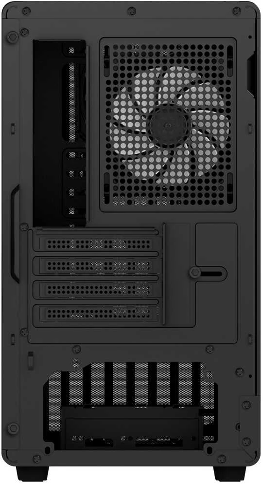 „EVOLVEO Panthera“, mATX korpusas, 3x ARGB 120 mm ventiliatoriai, medinis priekinis skydelis + stiklinis šoninis skydelis