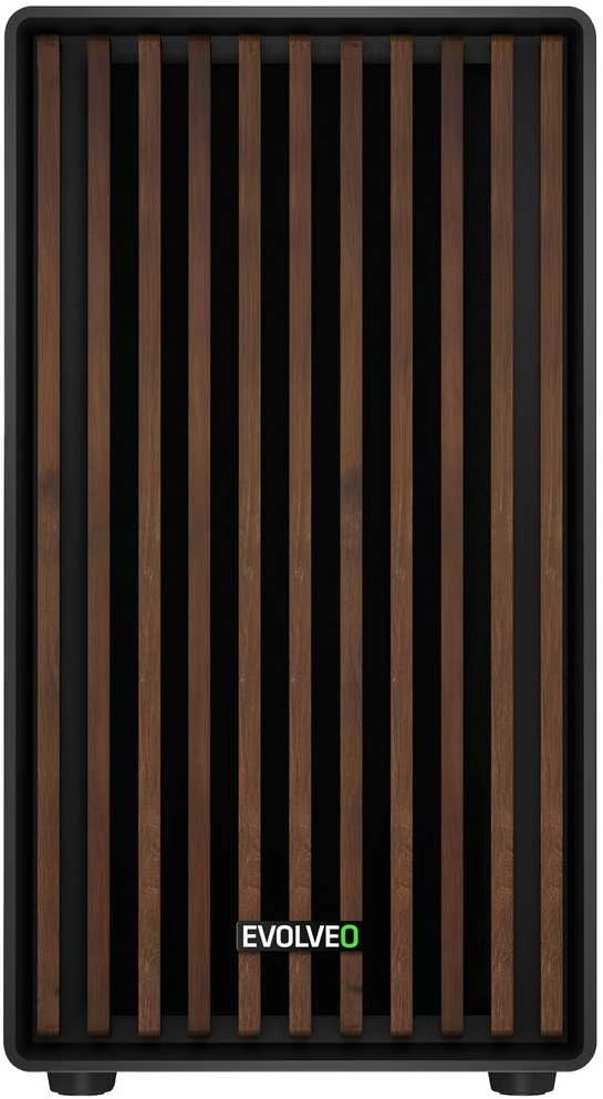 „EVOLVEO Panthera“, mATX korpusas, 3x ARGB 120 mm ventiliatoriai, medinis priekinis skydelis + stiklinis šoninis skydelis