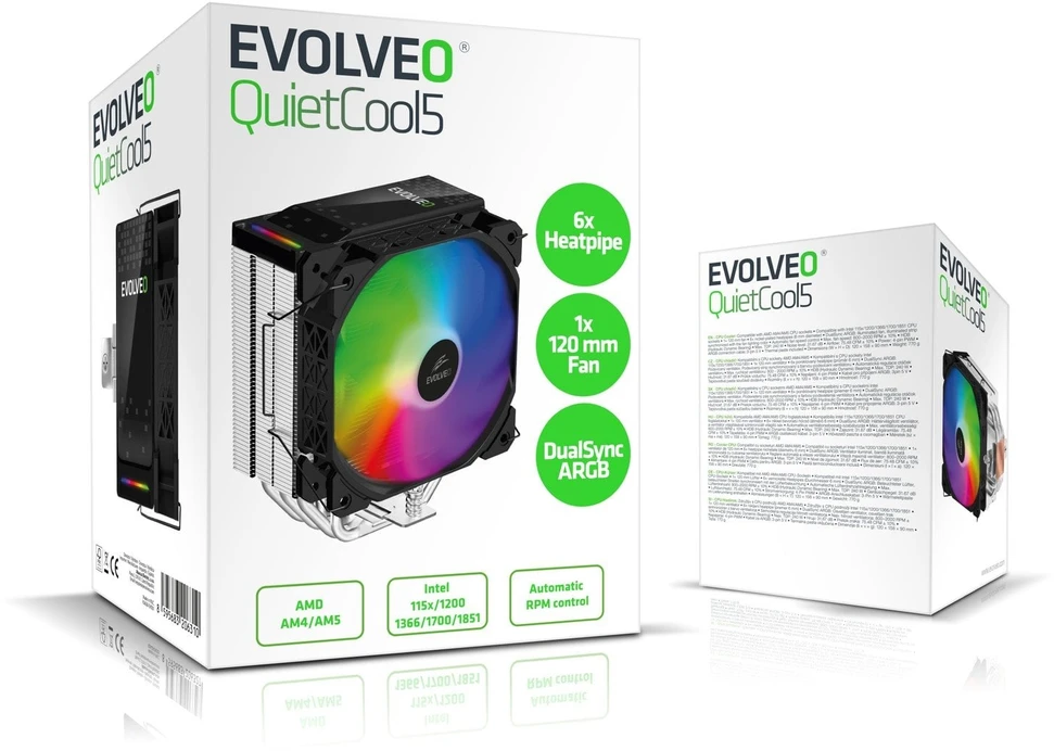 EVOLVEO QuietCool5, procesoriaus aušintuvas, 6 šilumos vamzdeliai, juodas