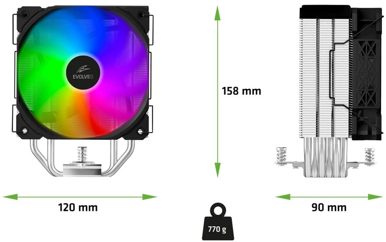 EVOLVEO QuietCool5, procesoriaus aušintuvas, 6 šilumos vamzdeliai, juodas