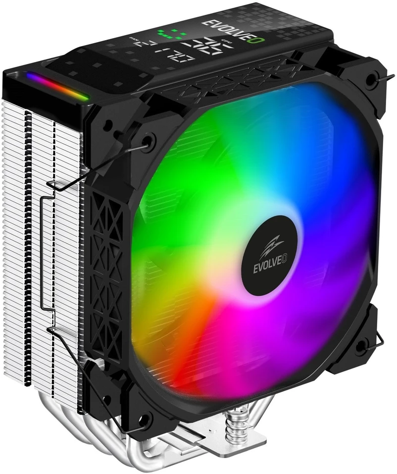 EVOLVEO QuietCool7, procesoriaus aušintuvas su skaitmeniniu ekranu, 6 šilumos vamzdeliais, juodas