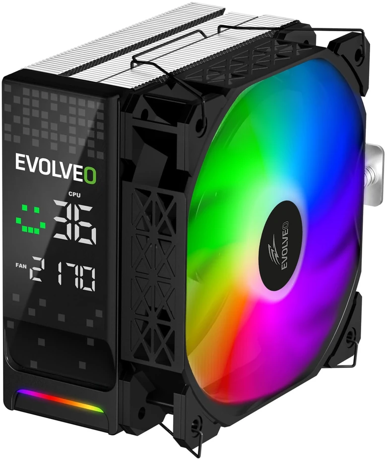 EVOLVEO QuietCool7, procesoriaus aušintuvas su skaitmeniniu ekranu, 6 šilumos vamzdeliais, juodas