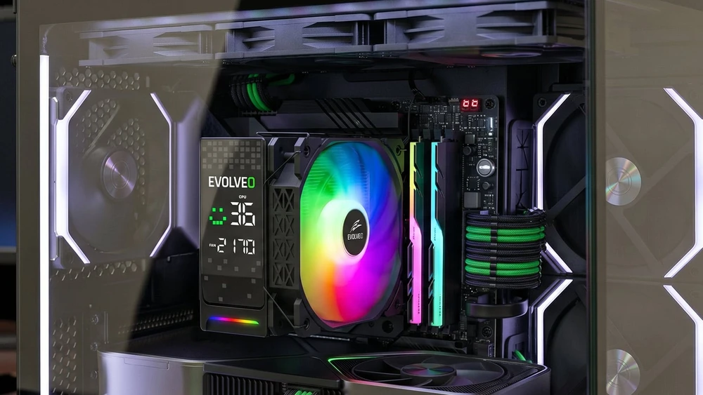 EVOLVEO QuietCool7, procesoriaus aušintuvas su skaitmeniniu ekranu, 6 šilumos vamzdeliais, juodas