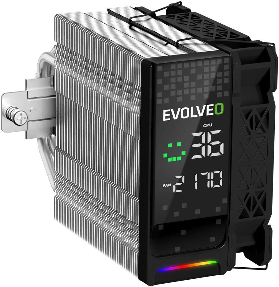 EVOLVEO QuietCool7, procesoriaus aušintuvas su skaitmeniniu ekranu, 6 šilumos vamzdeliais, juodas