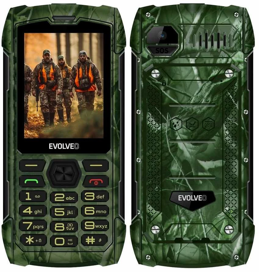 EVOLVEO StrongPhone H1, vandeniui atsparus patvarus telefonas su dviem SIM kortelėmis, kamufliažas