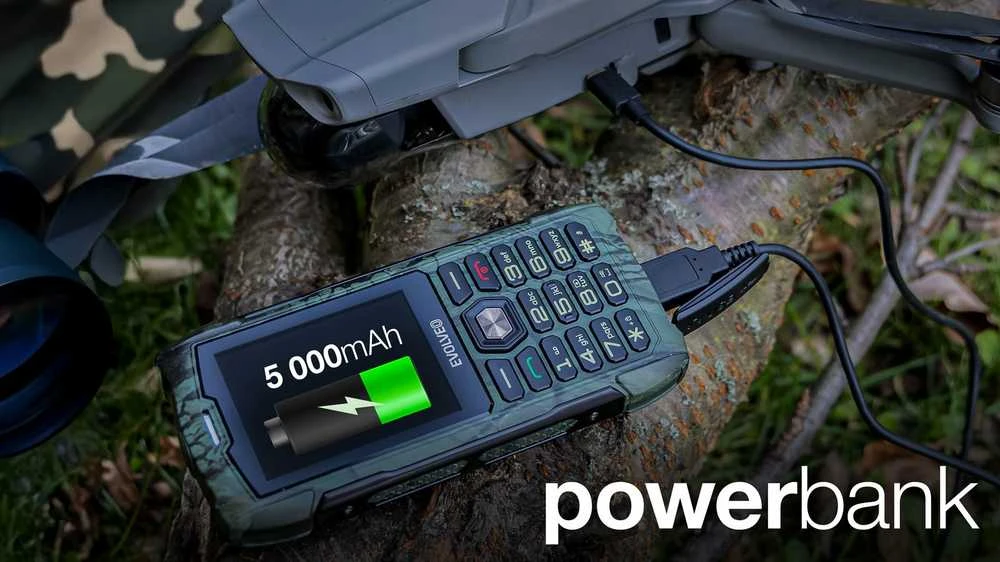 EVOLVEO StrongPhone H1, vandeniui atsparus patvarus telefonas su dviem SIM kortelėmis, kamufliažas