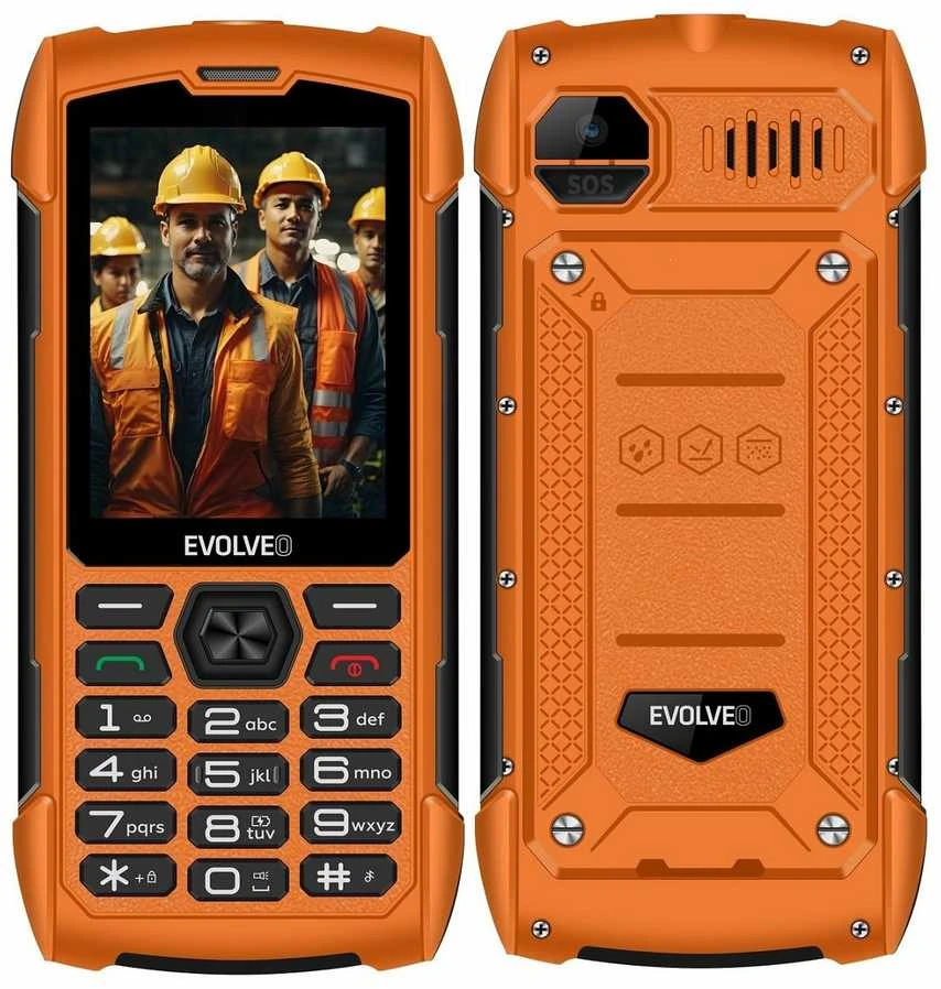 EVOLVEO StrongPhone H1, atsparus vandeniui, patvarus telefonas su dviem SIM kortelėmis, oranžinis