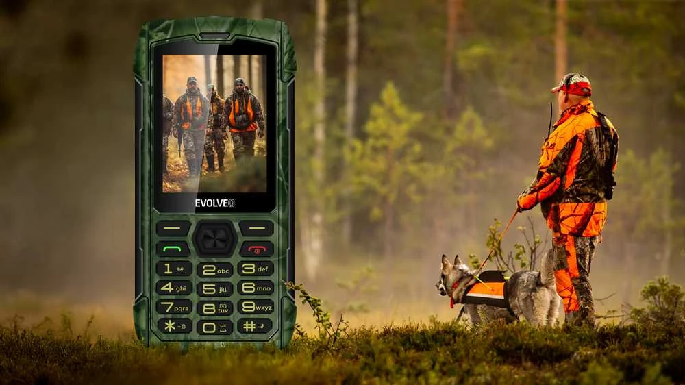 EVOLVEO StrongPhone H1, vandeniui atsparus patvarus telefonas su dviem SIM kortelėmis, kamufliažas