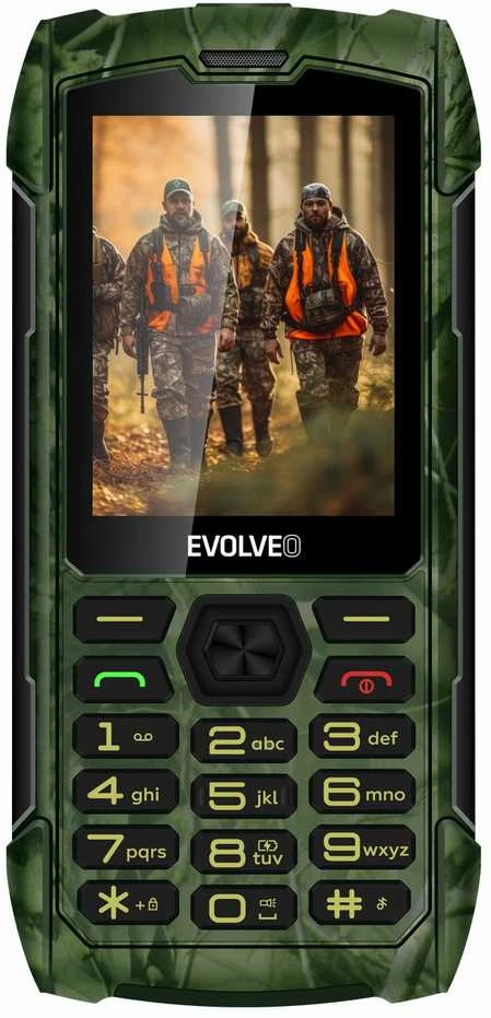 EVOLVEO StrongPhone H1, vandeniui atsparus patvarus telefonas su dviem SIM kortelėmis, kamufliažas