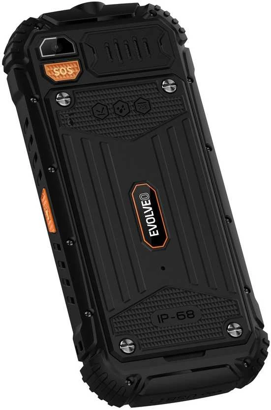 EVOLVEO StrongPhone Q1, vandeniui atsparus, patvarus dviejų SIM kortelių telefonas, juodos ir oranžinės spalvos