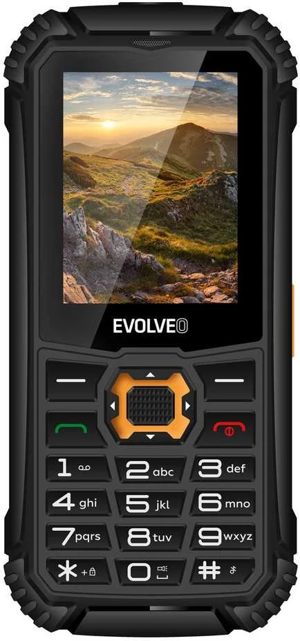 EVOLVEO StrongPhone Q1, vandeniui atsparus, patvarus dviejų SIM kortelių telefonas, juodos ir oranžinės spalvos