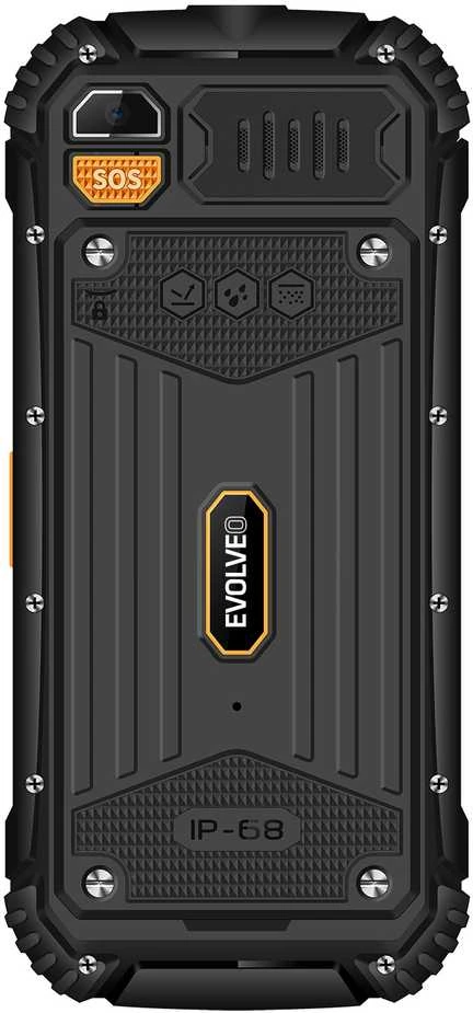 EVOLVEO StrongPhone Q1, vandeniui atsparus, patvarus dviejų SIM kortelių telefonas, juodos ir oranžinės spalvos
