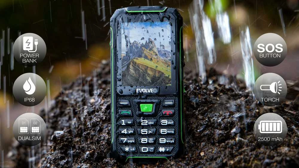 Mobilusis telefonas Evolveo StrongPhone W4 neperšlampamas wytrzymały telefon Dual SIM juoda-žalia
