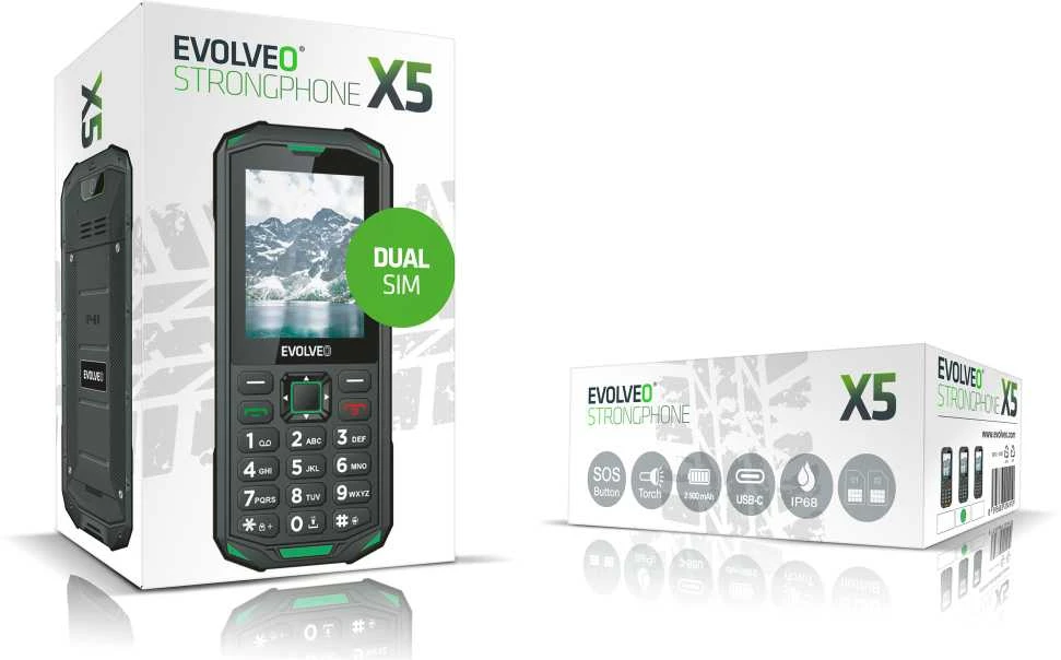 Evolveo StrongPhone X5 neperšlampamas odporny telefon juoda-žalia