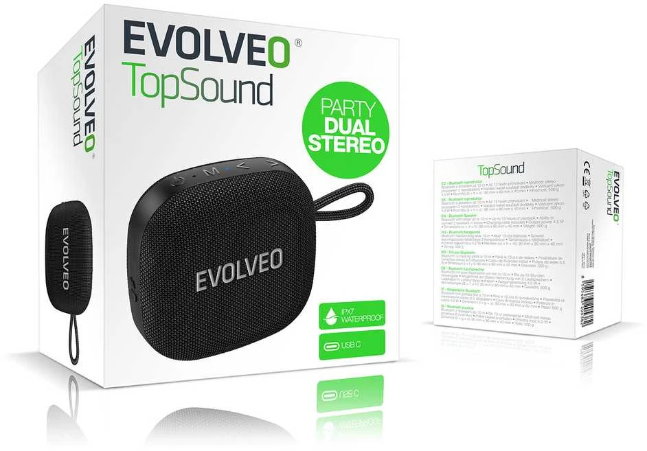 Garsiakalbis Evolveo TopSound, belaidis neperšlampamas bluetooth reproduktor s rádiem juoda