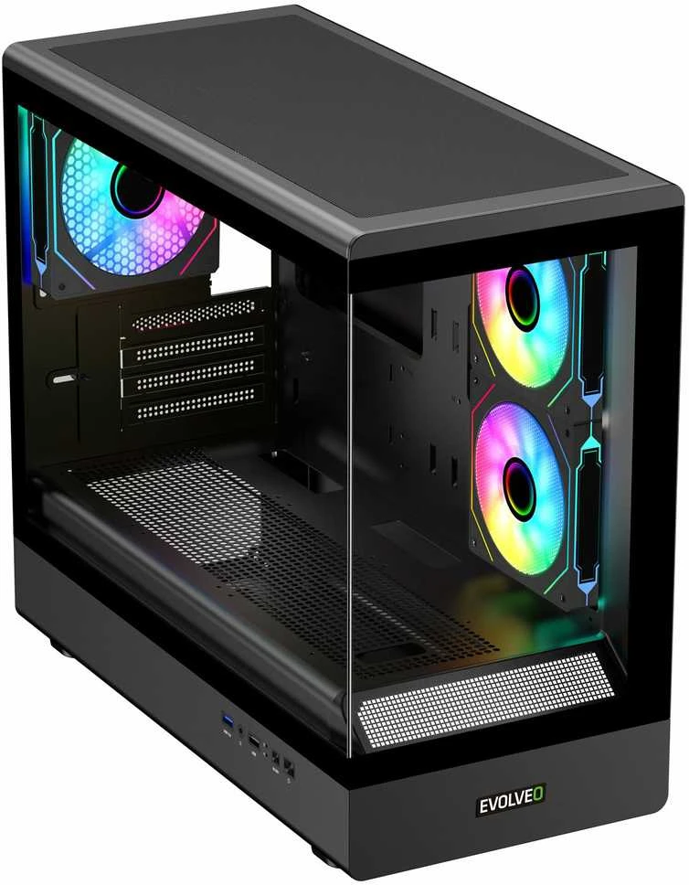 EVOLVEO Ursus, mATX korpusas, 6x ARGB 120 mm ventiliatoriai, stiklinis šoninis skydelis + priekinis skydelis