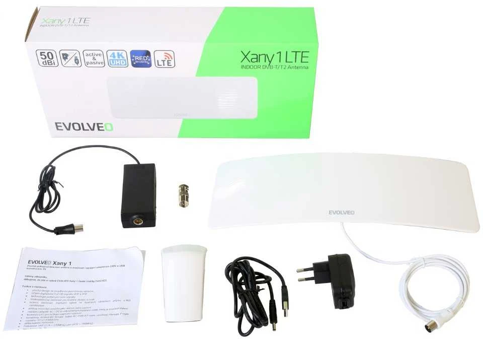 RTV antena Evolveo XANY 1 LTE 230/5V, 50dBi aktyvi vidinė antena DVB-T/T2, LTE filtras
