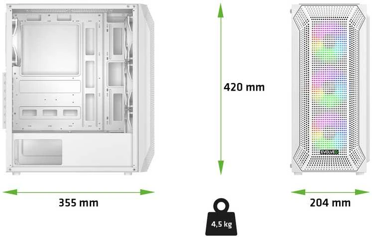 Obudowa Evolveo Xenon ATX 4x ARGB 120mm Airflow Mesh Baltas (XENON-WH-4)