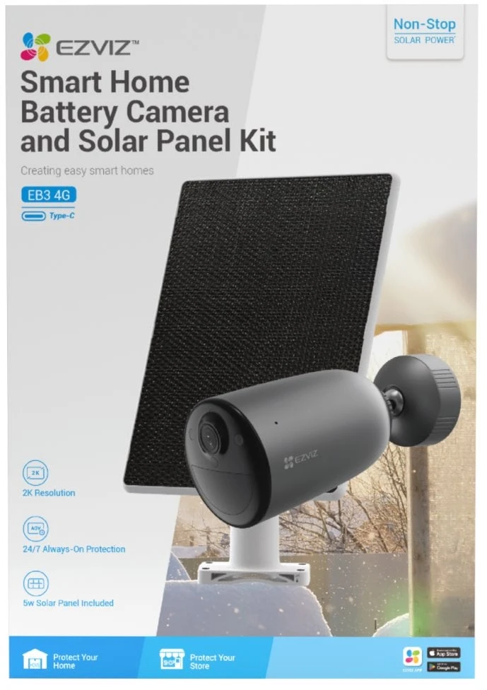 EZVIZ CS-EB3 4G lauko kamera su akumuliatoriumi ir saulės panele (2K, 4GA, 5W)