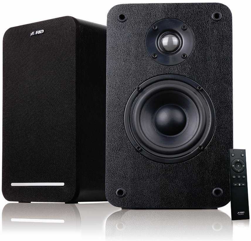 Kompiuterio kolonėlės Fenda F&D R40BT 2.0 daugialypės terpės garsiakalbiai, 60 W RMS (30 Wx2), 2x1 colių aukštų dažnių garsiakalbis + 2x4 colių garsiakalbis, BT 5.0 / optinis / AUX / USB / nuotolinio valdymo pultas / medinis / juodas