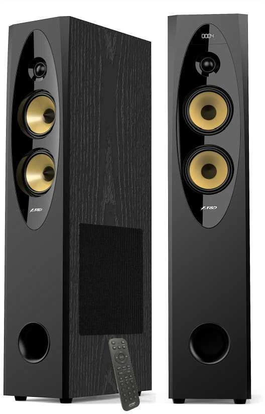 Kompiuterio kolonėlės Fenda F&D T-60X PRO 2.0 pastatomos garso kolonėlės, 120 W RMS (60 W x 2), 1 colio aukštų dažnių garsiakalbis + 2 4 colių garsiakalbiai + 8 colių žemų dažnių garsiakalbis kiekvienam kanalui, BT 5.3 / Optinis / Bendraašis / AUX / USB / Karaoke funkcija / LED ekranas / Nuotolinio valdymo pultas / Mikrofonas / Medinis, Jutiklinis mygtukas, Juodas