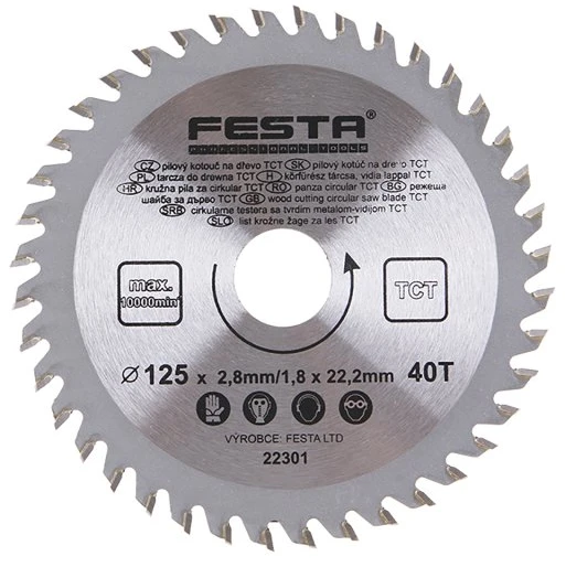 Šakotuvas Festa medienos pjūklo diskas TCT, O 125 x 2,8 x 22,2 mm, 40 dantų