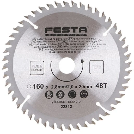 Festa medžio pjūklo diskas TCT, O 160 x 2,8 x 20 mm, 48 dantų
