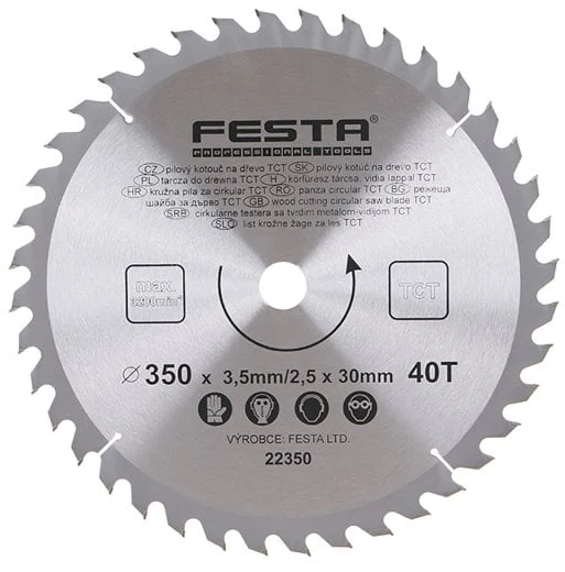 FESTA Diskinis medienos pjūklas TCT, O 350 x 3,2 x 30 mm, 40 dantų (124650)